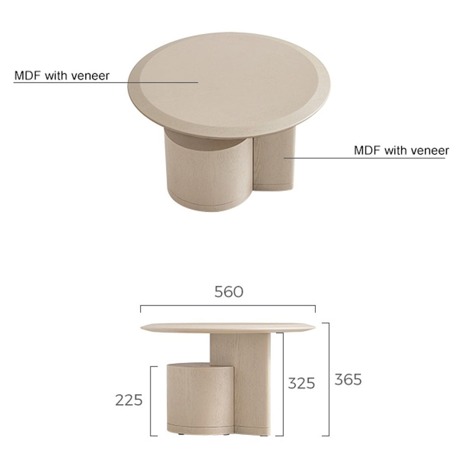 RONDELLE Beige Round End Table with Sculptural Base