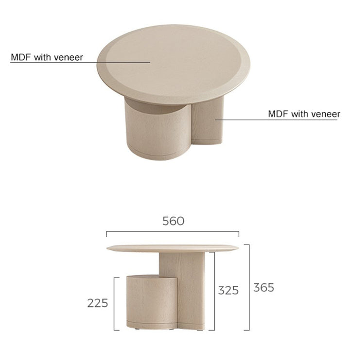 RONDELLE Beige Round End Table with Sculptural Base