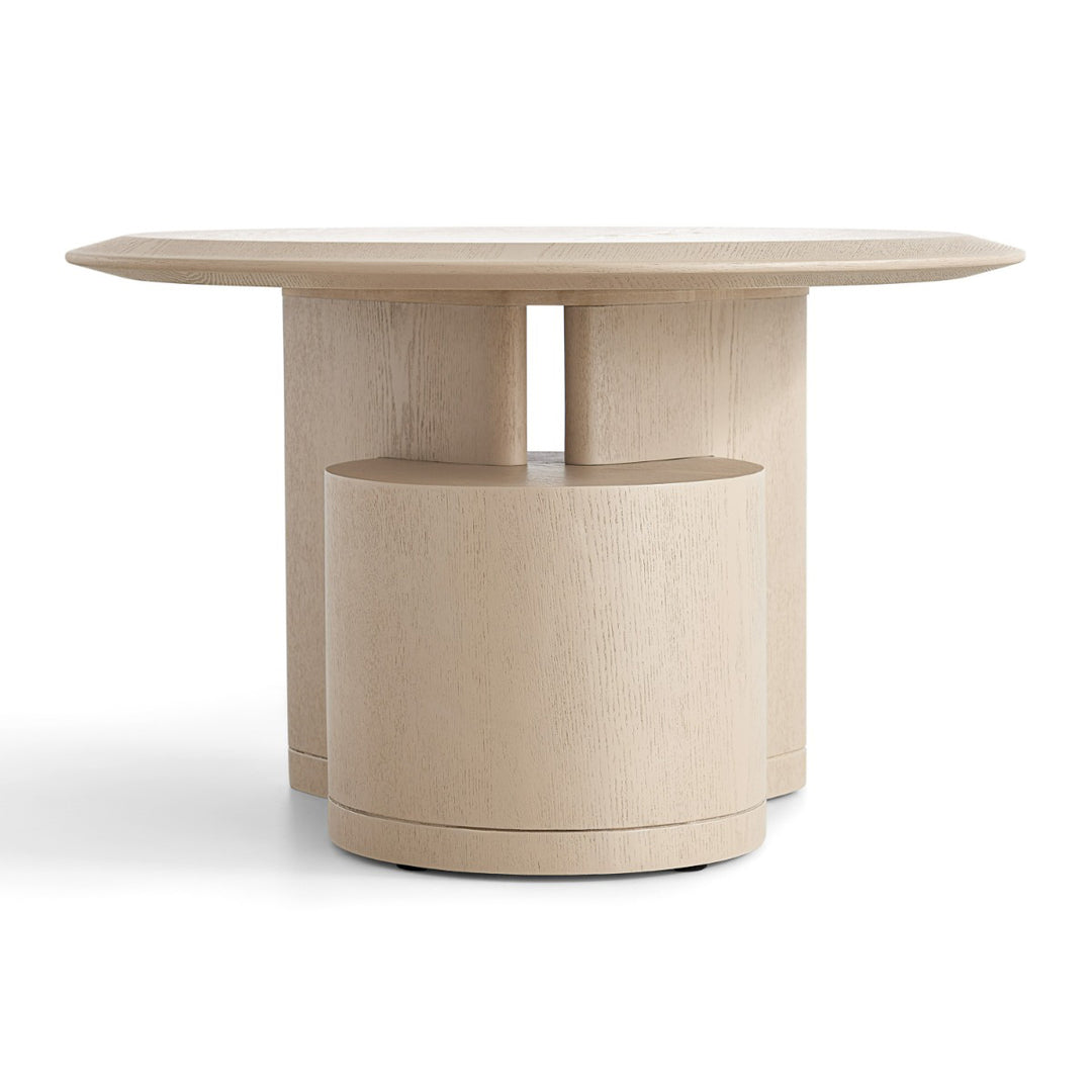 RONDELLE Beige Round End Table with Sculptural Base