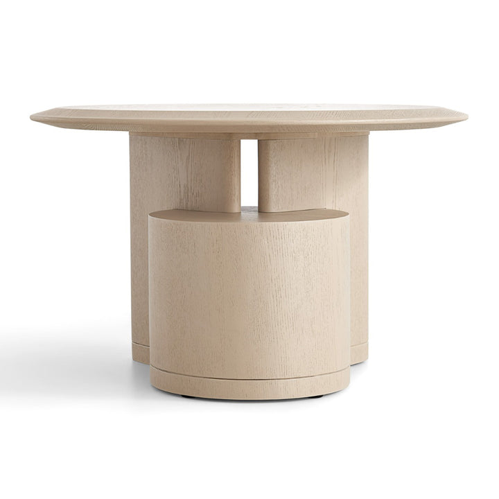 RONDELLE Beige Round End Table with Sculptural Base