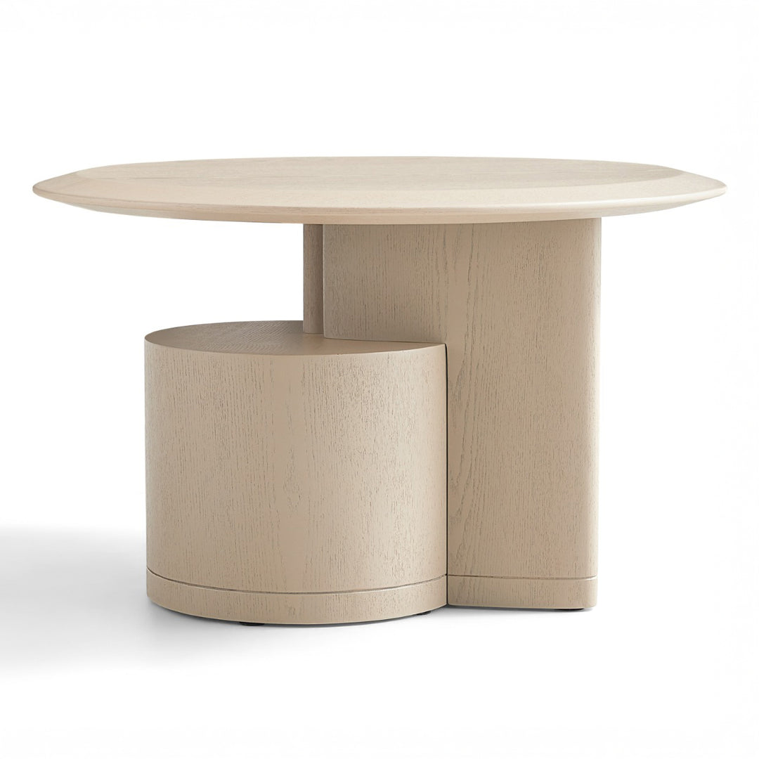 RONDELLE Beige Round End Table with Sculptural Base