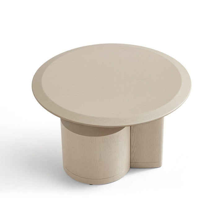 RONDELLE Beige Round End Table with Sculptural Base
