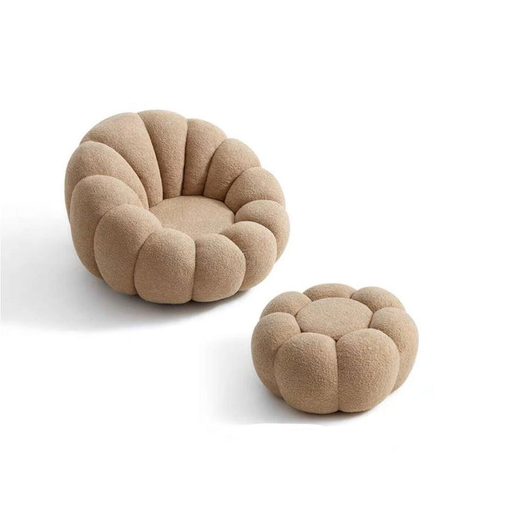 DEEPAK Velvet Pumpkin Chair with Ottoman Brown