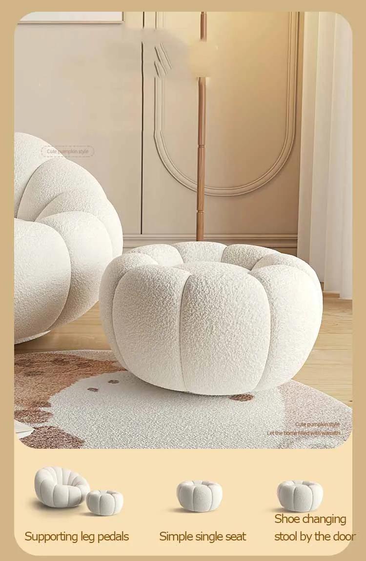DEEPAK Light Coffee Velvet Pumpkin Sofa Chair with Ottoman
