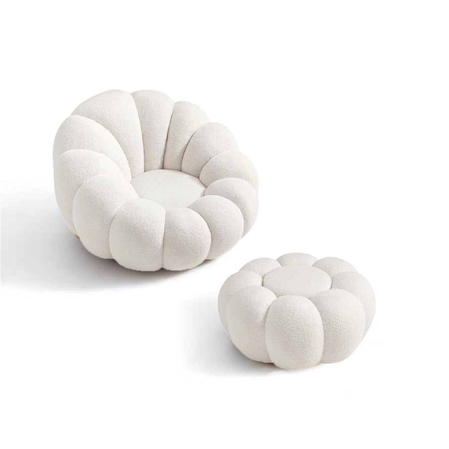 DEEPAK Velvet Pumpkin Chair with Ottoman White
