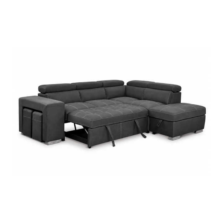 FEDERICA Dark Grey Fabric Sectional Sofabed