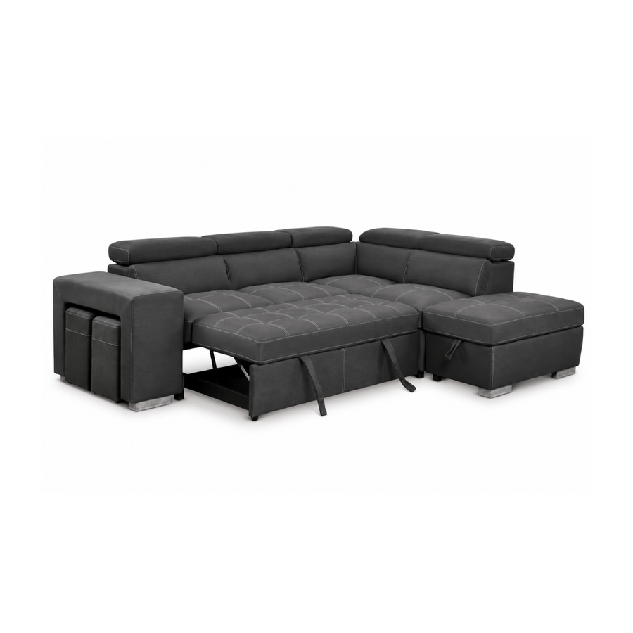 FEDERICA Dark Grey Fabric Sectional Sofabed