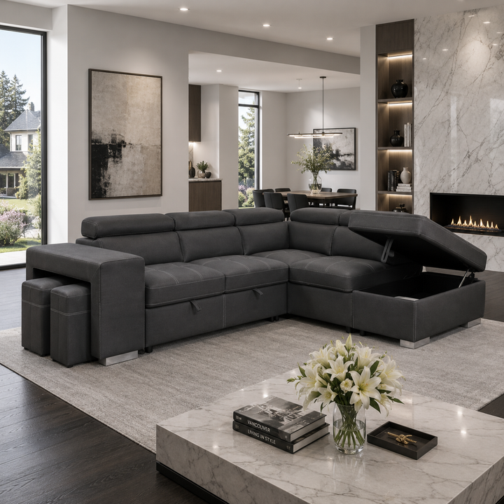 FEDERICA Dark Grey Fabric Sectional Sofabed