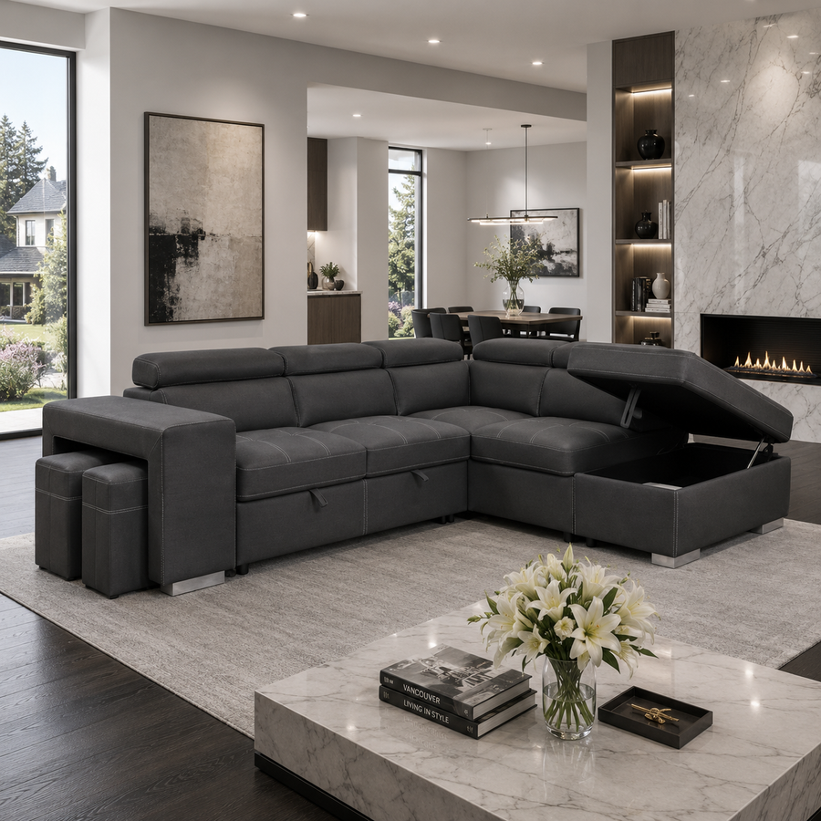 FEDERICA Dark Grey Fabric Sectional Sofabed