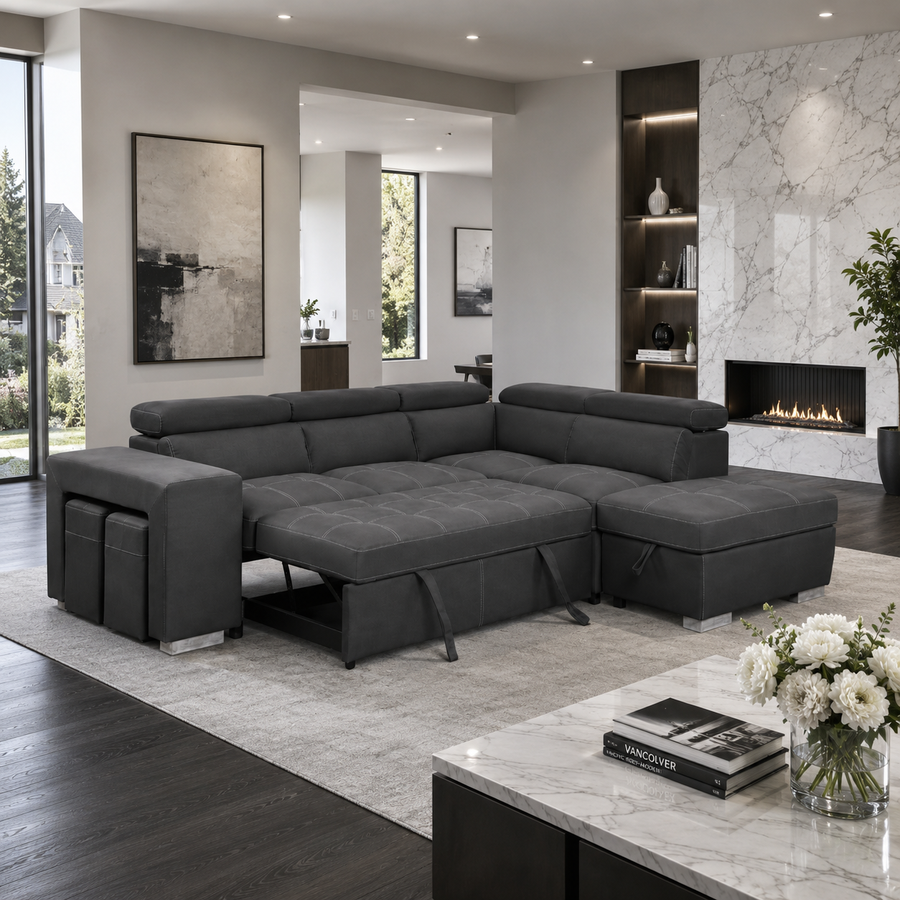 FEDERICA Dark Grey Fabric Sectional Sofabed