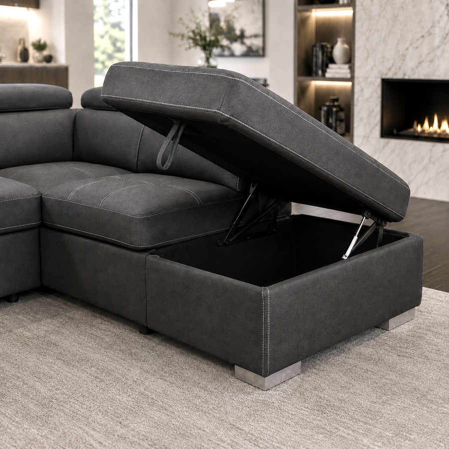 FEDERICA Dark Grey Fabric Sectional Sofabed
