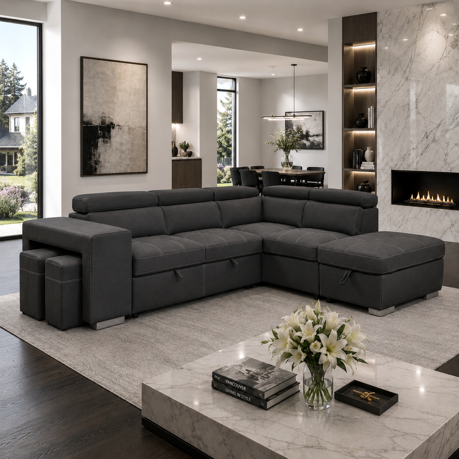 FEDERICA Dark Grey Fabric Sectional Sofabed