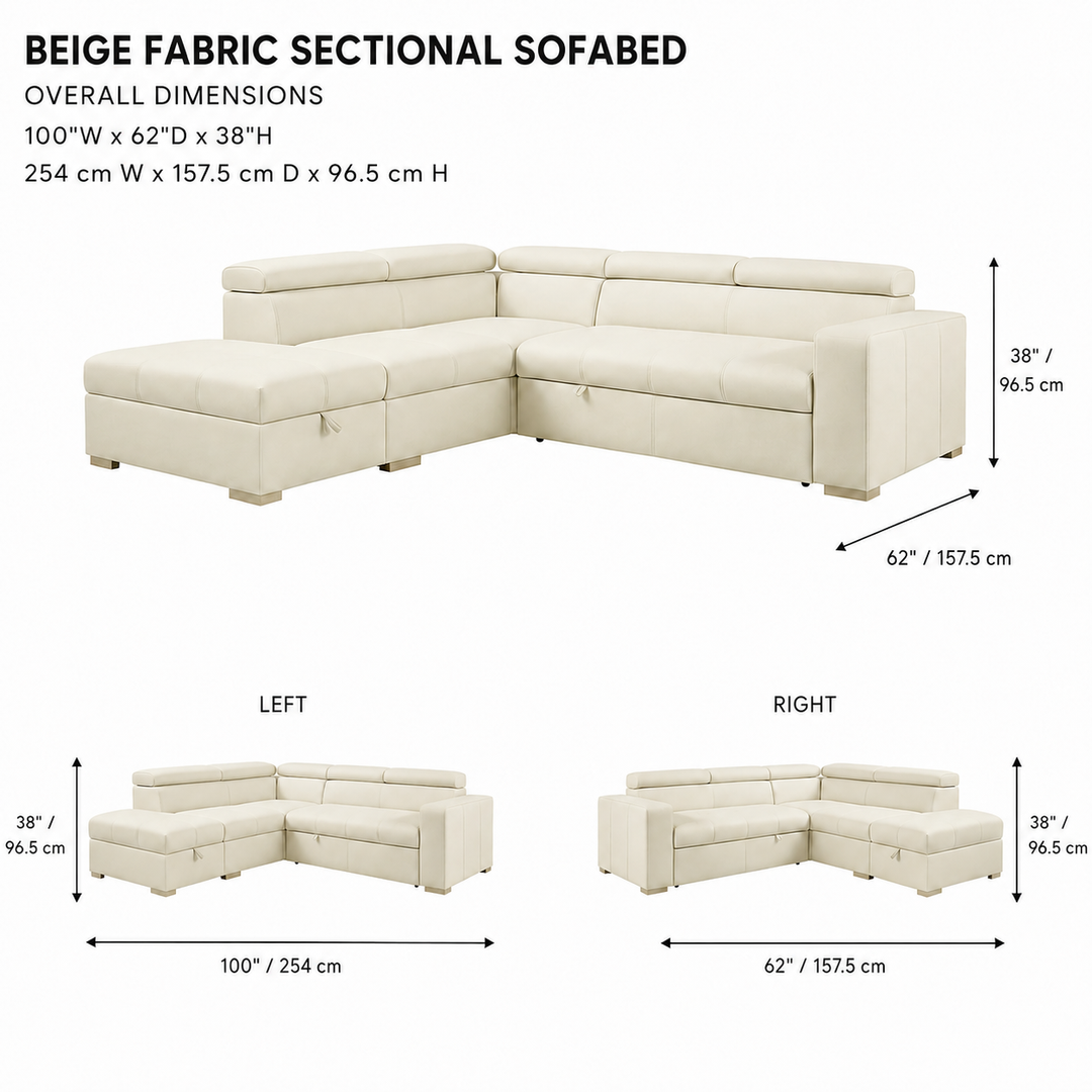 YUSRA Beige Fabric Sectional Sofabed