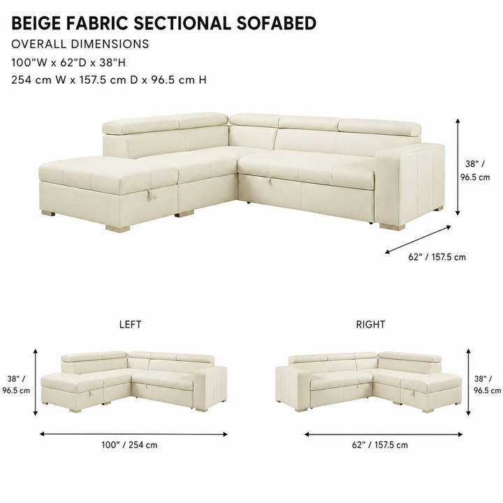 YUSRA Beige Fabric Sectional Sofabed