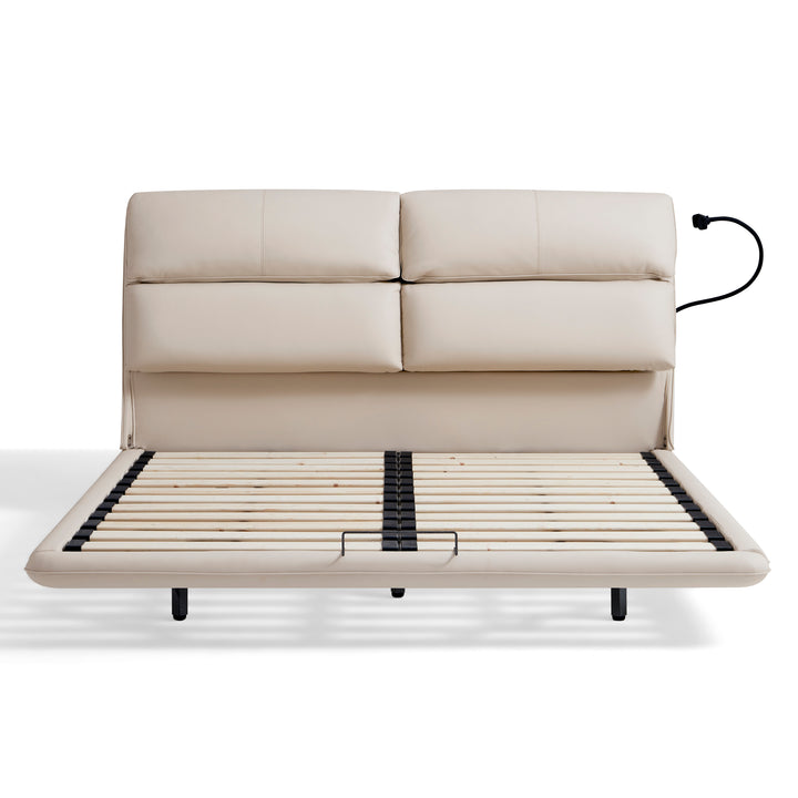 MARIVELLE Sand Leather Floating Bed with LED Light