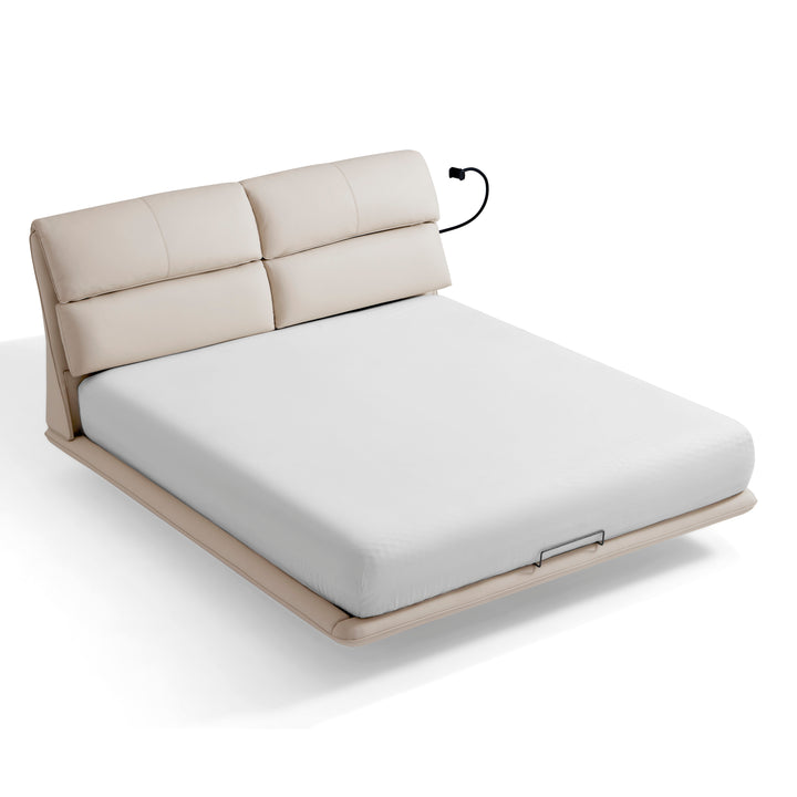 MARIVELLE Sand Leather Floating Bed with LED Light