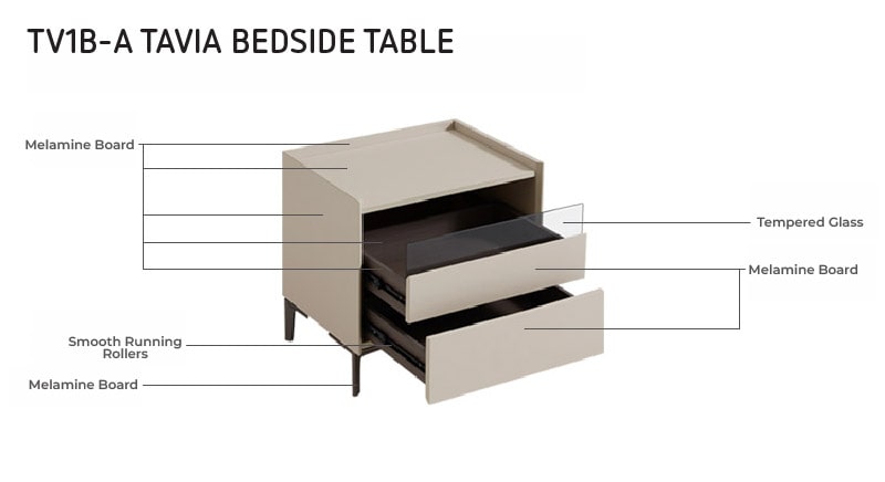 TYNE Grey Nightstand with Two Drawer