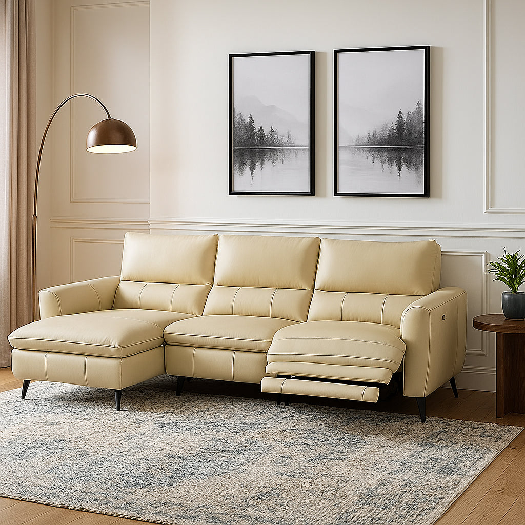 LYSANDER Tan Leather Reclining Sectional Sofa