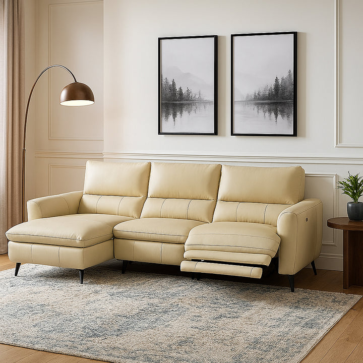 LYSANDER Tan Leather Reclining Sectional Sofa