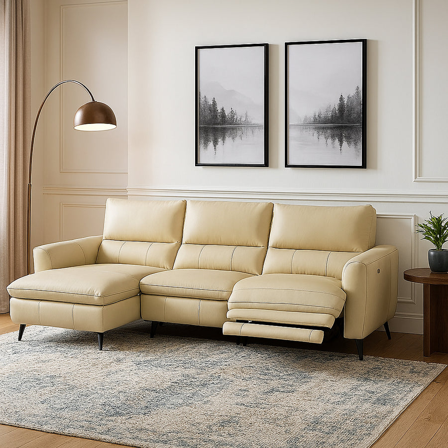 LYSANDER Tan Leather Reclining Sectional Sofa