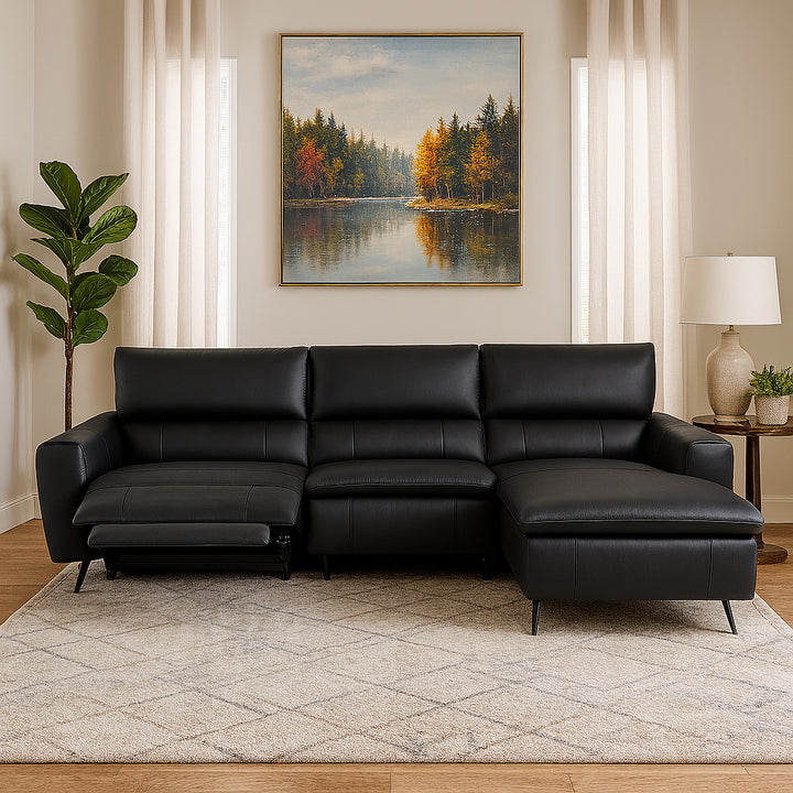 LYSANDER Tan Leather Reclining Sectional Sofa