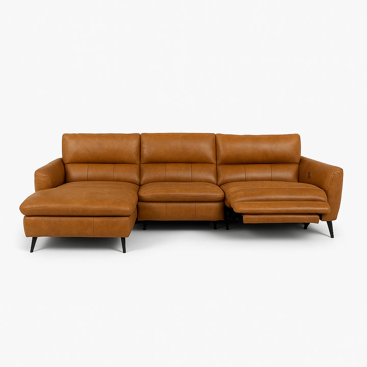 LYSANDER Tan Leather Reclining Sectional Sofa