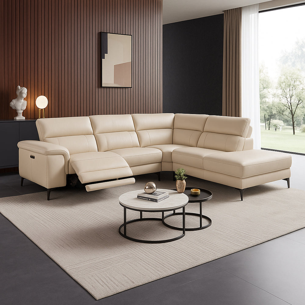 VALERIO Taupe Leather Power Reclining Sectional Sofa