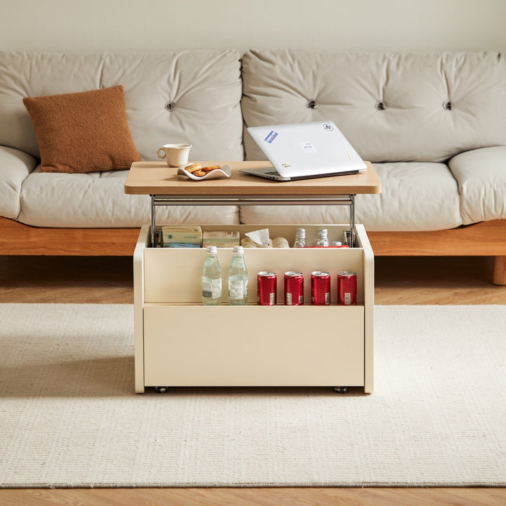 NORVIA White & Wood Lift-Top Coffee Table with Storage