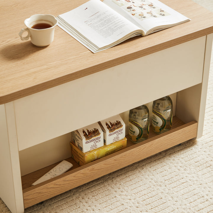 NORVIA White & Wood Lift-Top Coffee Table with Storage