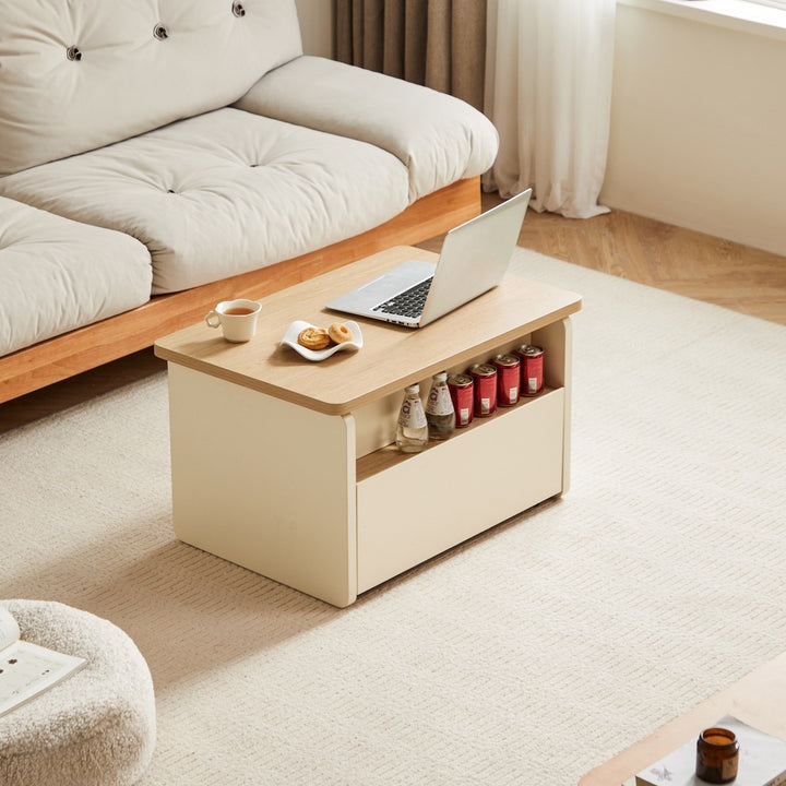 NORVIA White & Wood Lift-Top Coffee Table with Storage