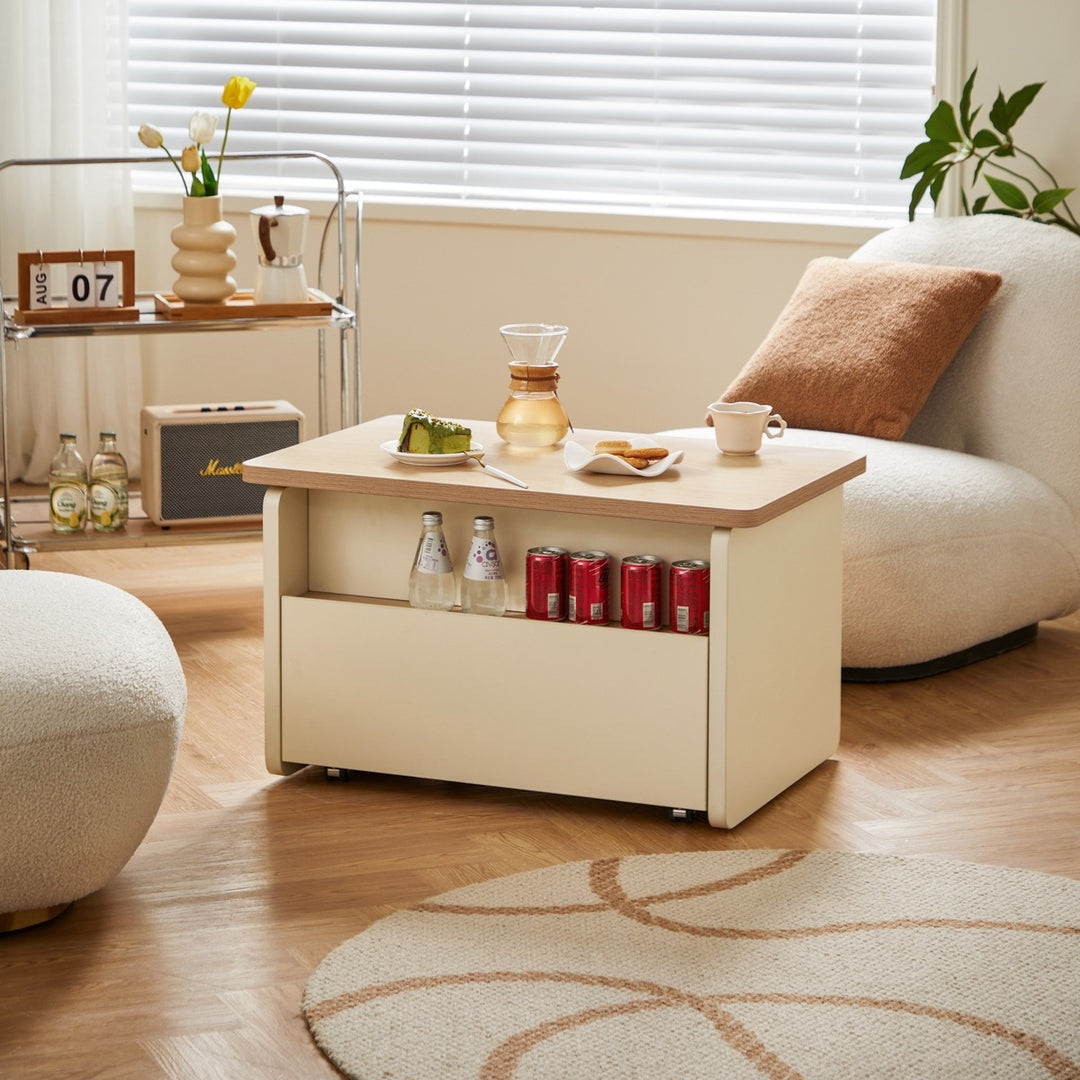 NORVIA White & Wood Lift-Top Coffee Table with Storage