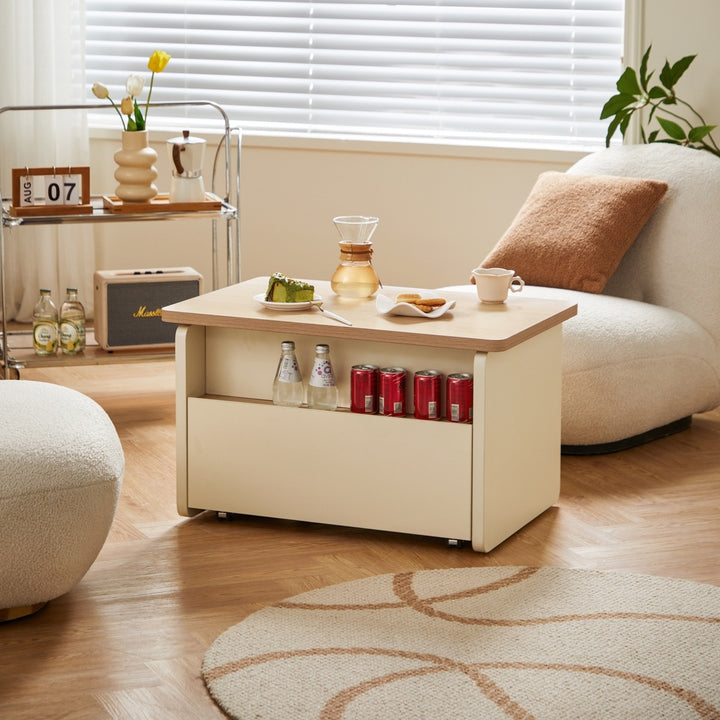 NORVIA White & Wood Lift-Top Coffee Table with Storage
