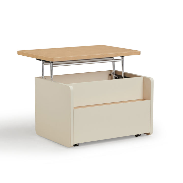 NORVIA White & Wood Lift-Top Coffee Table with Storage