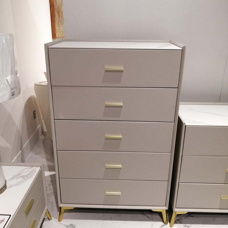 VICTORIA Ceramic 5-Drawer Chest Brushed Gold