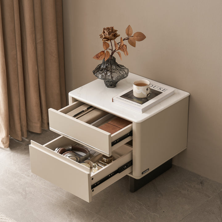 CLARISSE Modern Pearl White Nightstand with 2 Drawers
