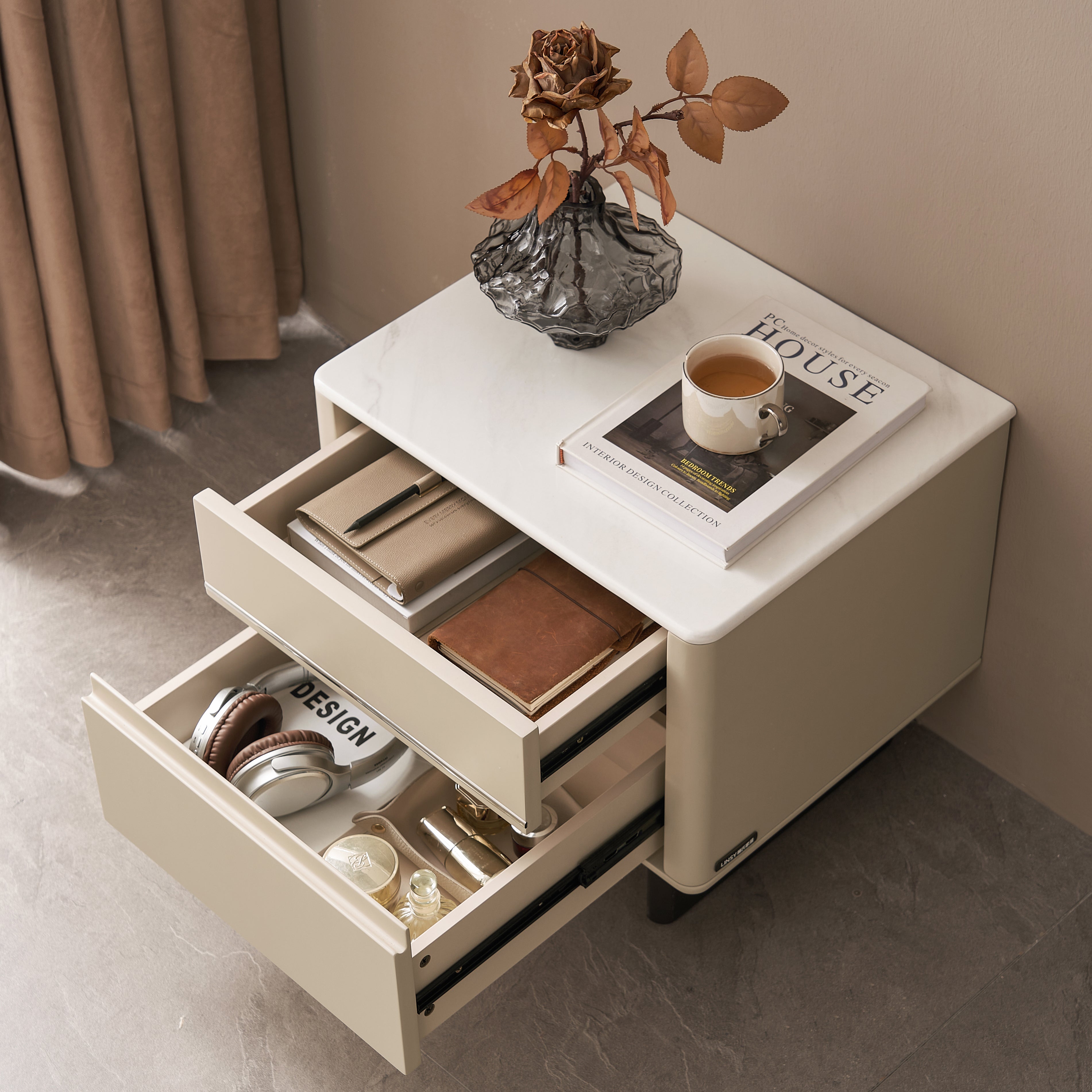 CLARISSE Modern Pearl White Nightstand with 2 Drawers – Home