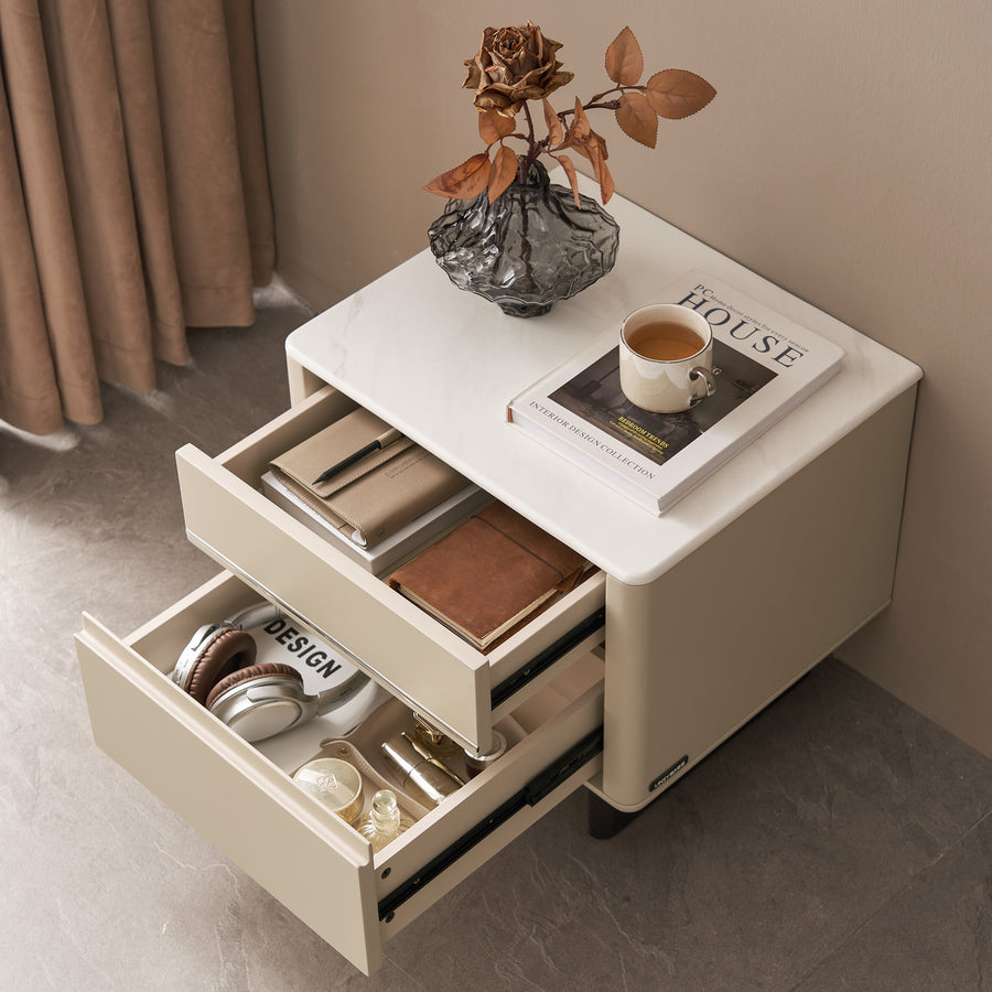 CLARISSE Modern Pearl White Nightstand with 2 Drawers