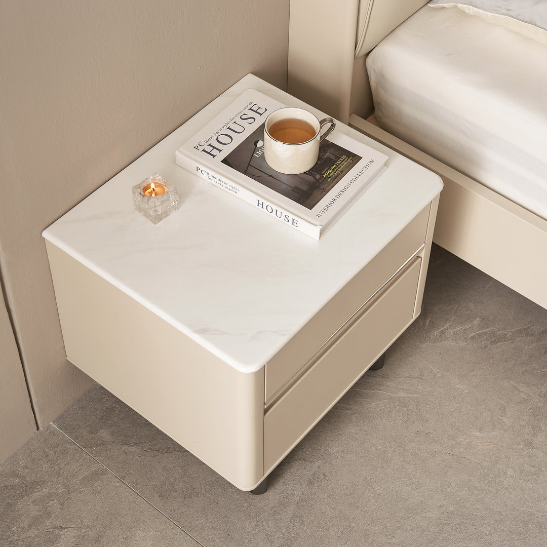 CLARISSE Modern Pearl White Nightstand with 2 Drawers
