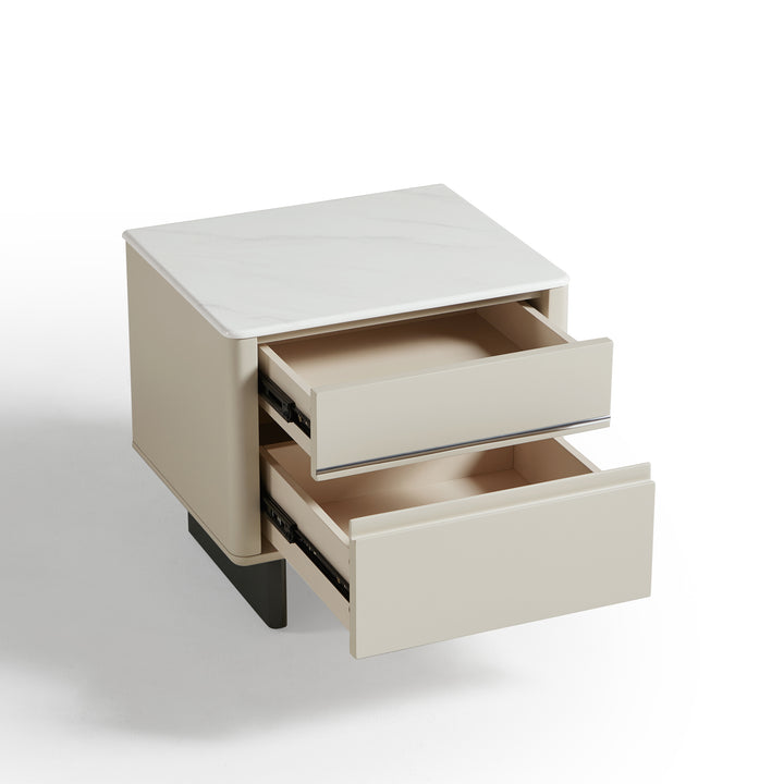 CLARISSE Modern Pearl White Nightstand with 2 Drawers