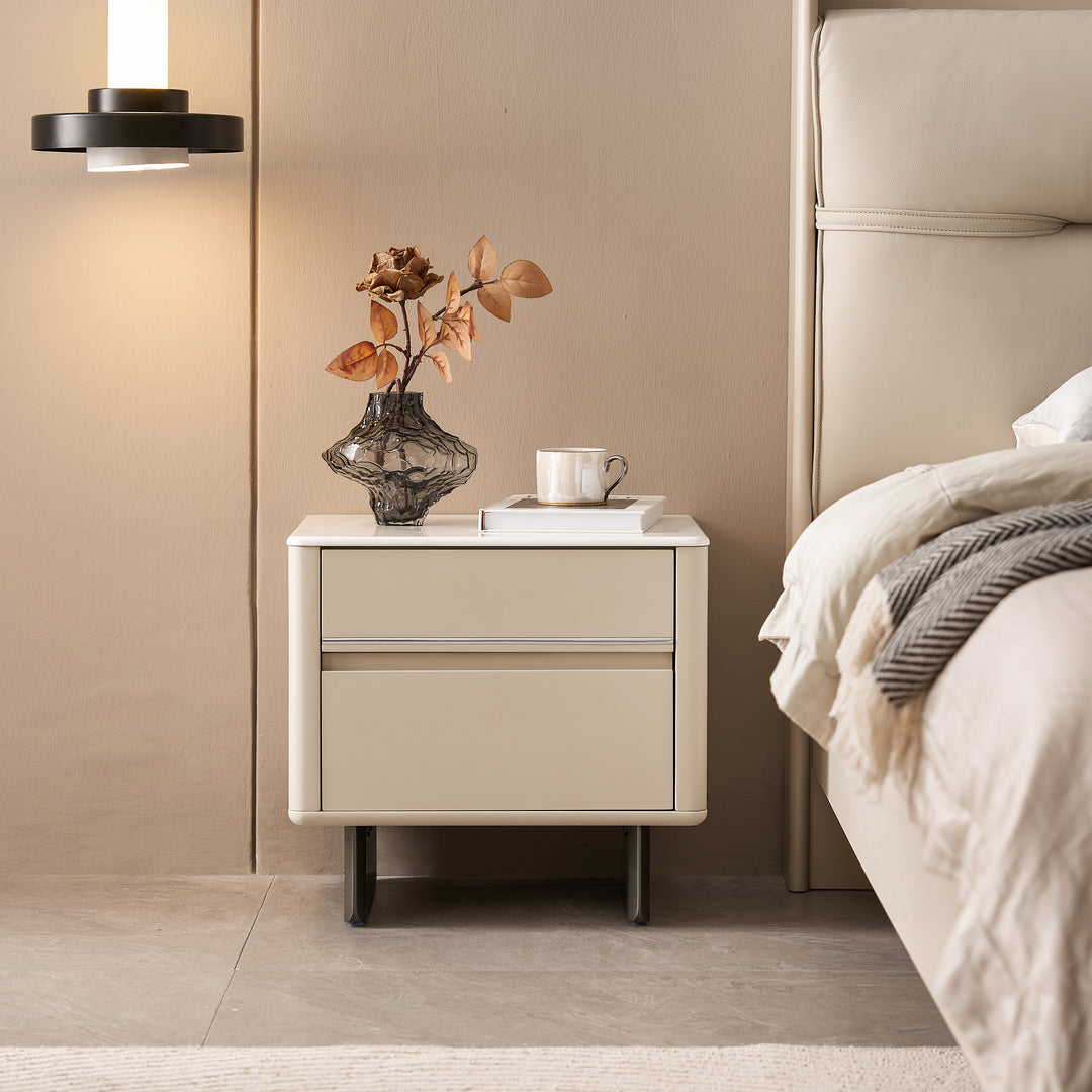 CLARISSE Modern Pearl White Nightstand with 2 Drawers