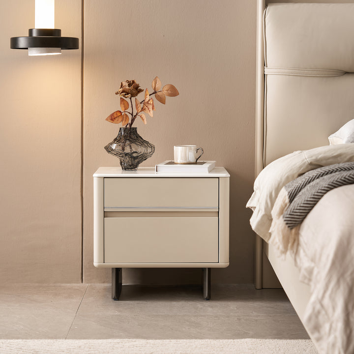 CLARISSE Modern Pearl White Nightstand with 2 Drawers