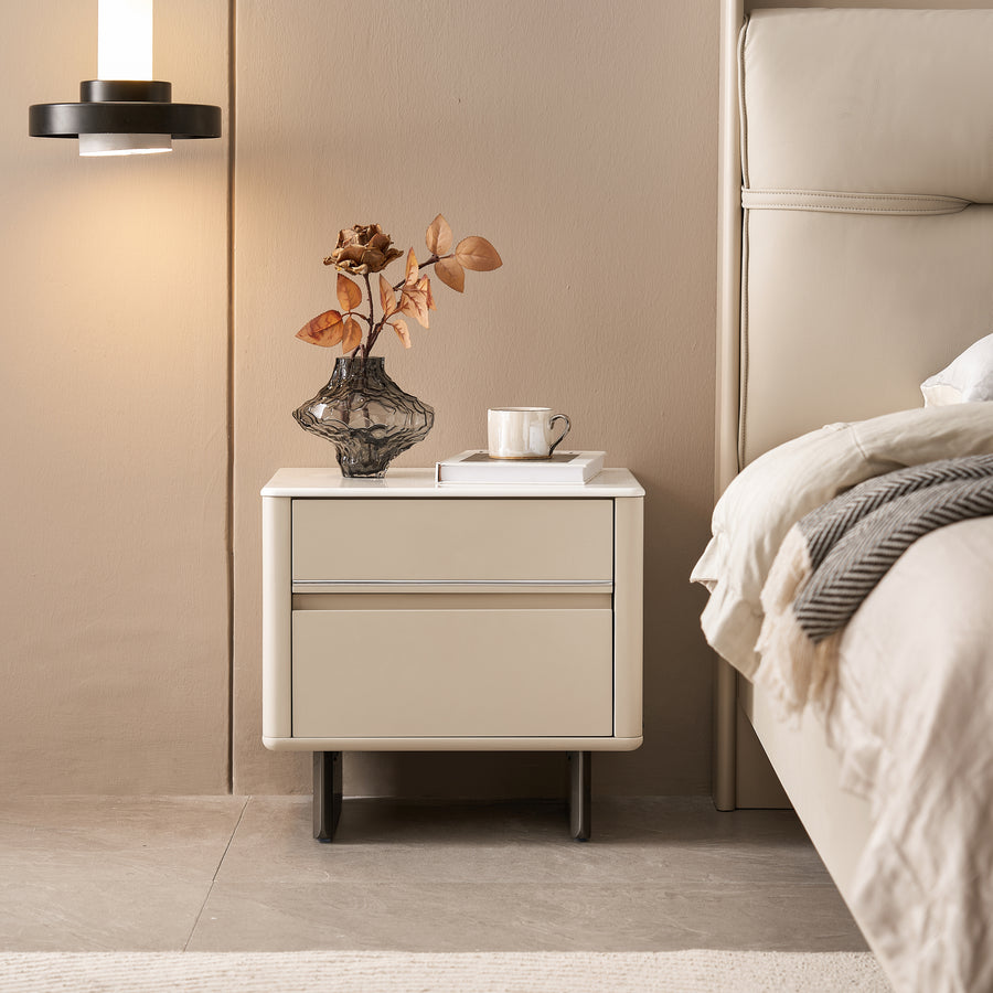 CLARISSE Modern Pearl White Nightstand with 2 Drawers