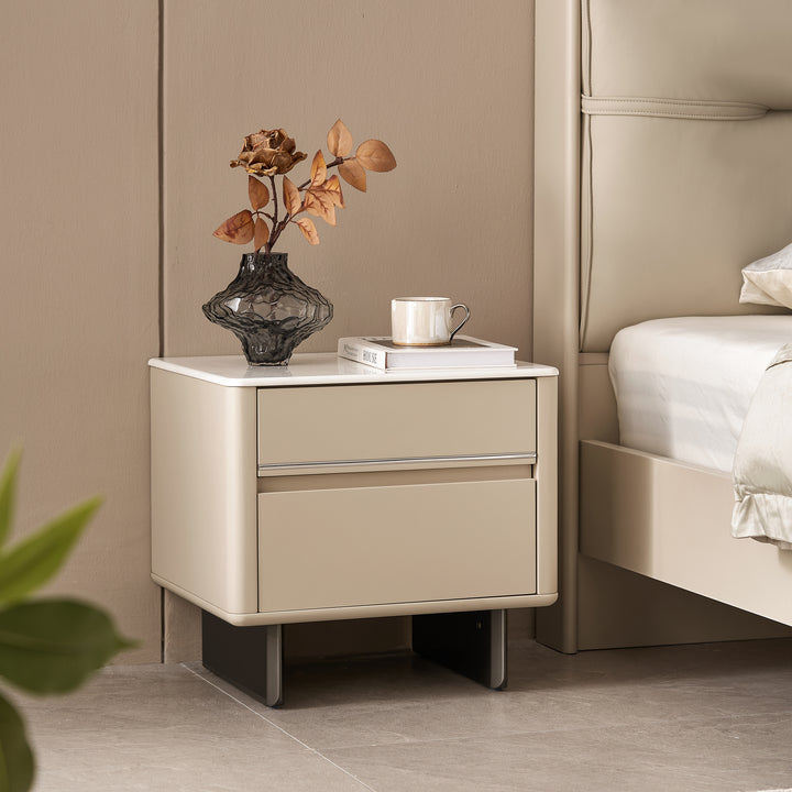 CLARISSE Modern Pearl White Nightstand with 2 Drawers
