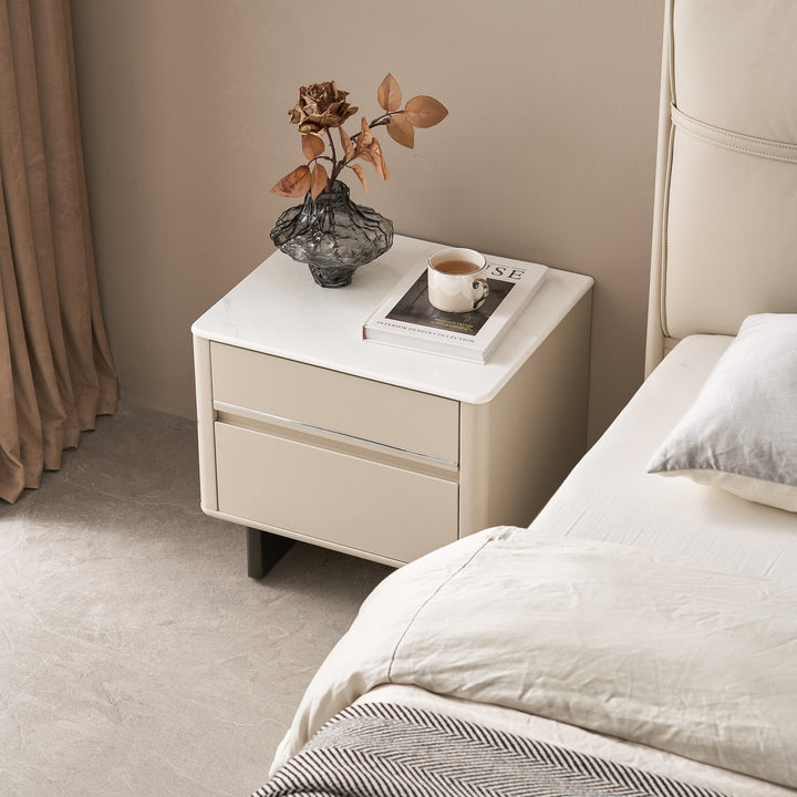 CLARISSE Modern Pearl White Nightstand with 2 Drawers