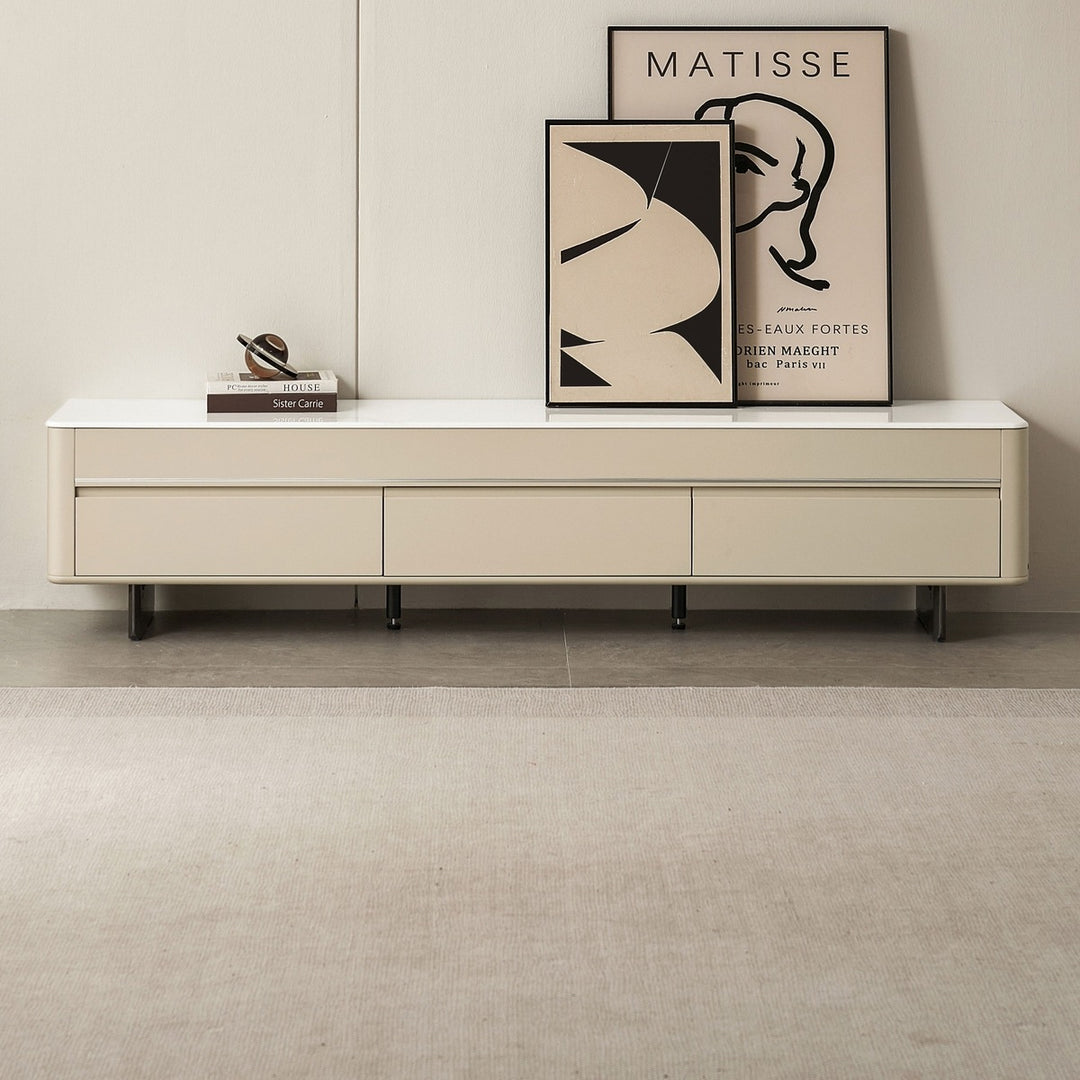 VEYRON Modern Pearl White TV Stand with 3 Drawers