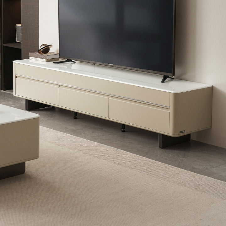 VEYRON Modern Pearl White TV Stand with 3 Drawers