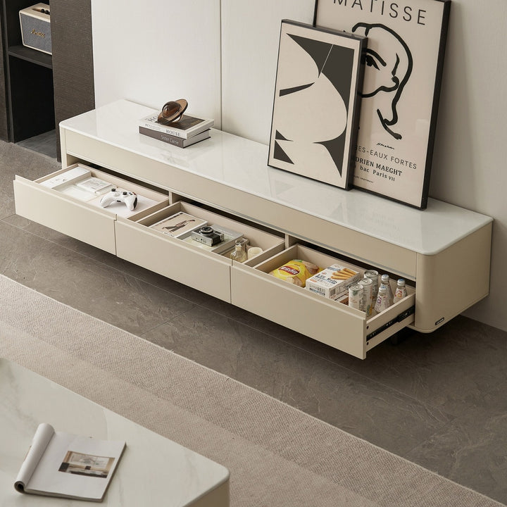 VEYRON Modern Pearl White TV Stand with 3 Drawers