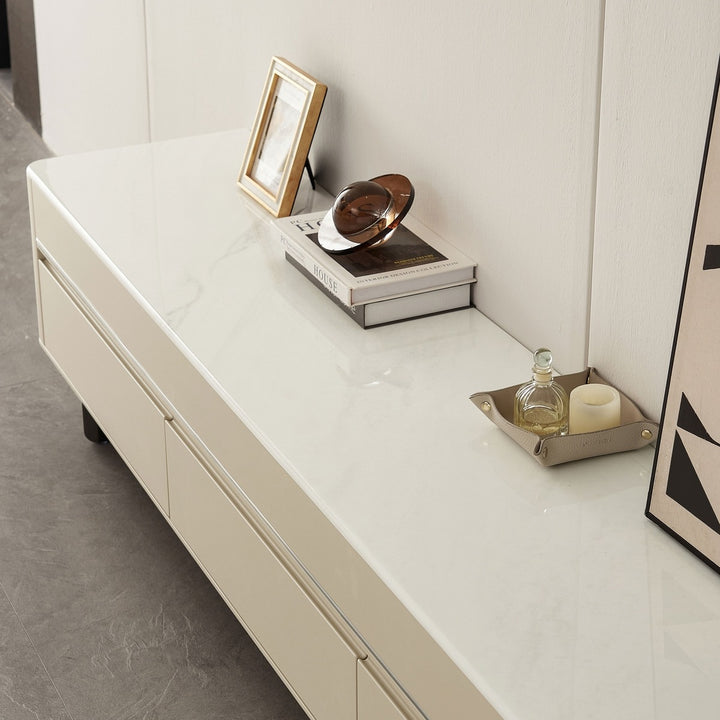 VEYRON Modern Pearl White TV Stand with 3 Drawers