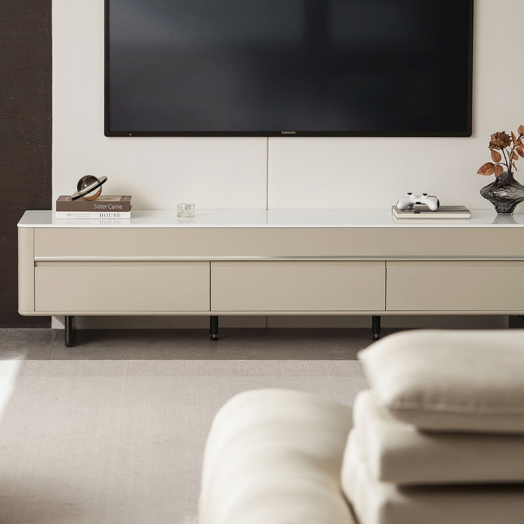 VEYRON Modern Pearl White TV Stand with 3 Drawers