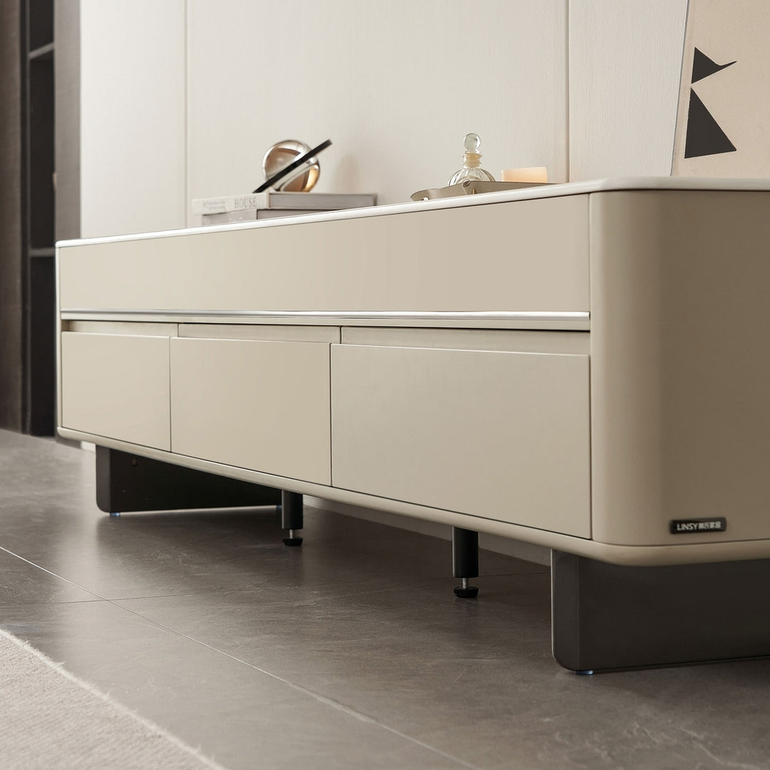 VEYRON Modern Pearl White TV Stand with 3 Drawers